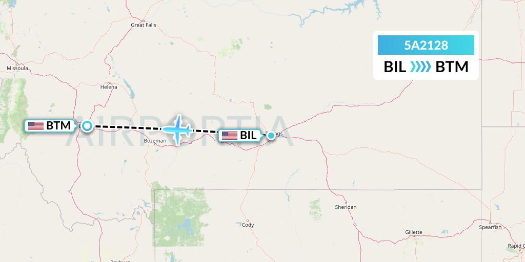 5A2128 Alpine Air Express Flight Map: Billings to Butte