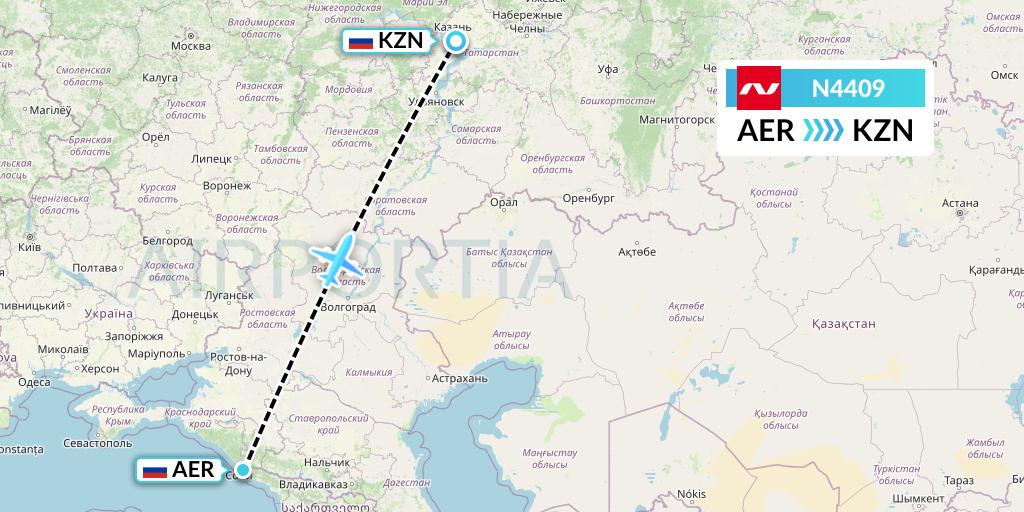N4409 Nordwind Airlines Flight Map: Sochi to Kazan