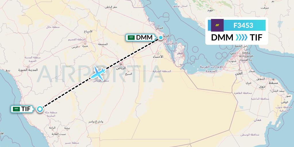 F3453 flydeal Flight Map: Dammam to Taif