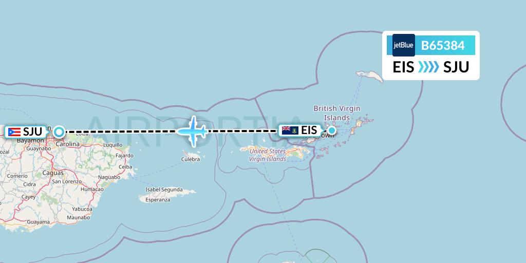 B65384 JetBlue Airways Flight Map: Beef Island to San Juan