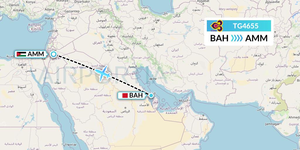 TG4655 Thai Airways Flight Map: Bahrain to Amman