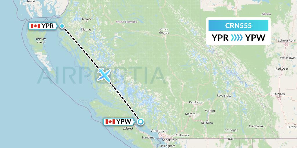CRN555 Aerocaribbean Flight Map: Prince Rupert to Powell River