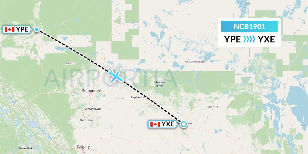 NCB1901 North Caribou Flying Service Flight Map: Peace River to Saskatoon