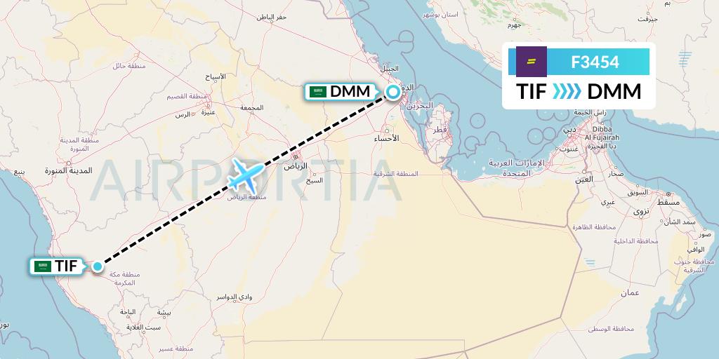 F3454 flydeal Flight Map: Taif to Dammam