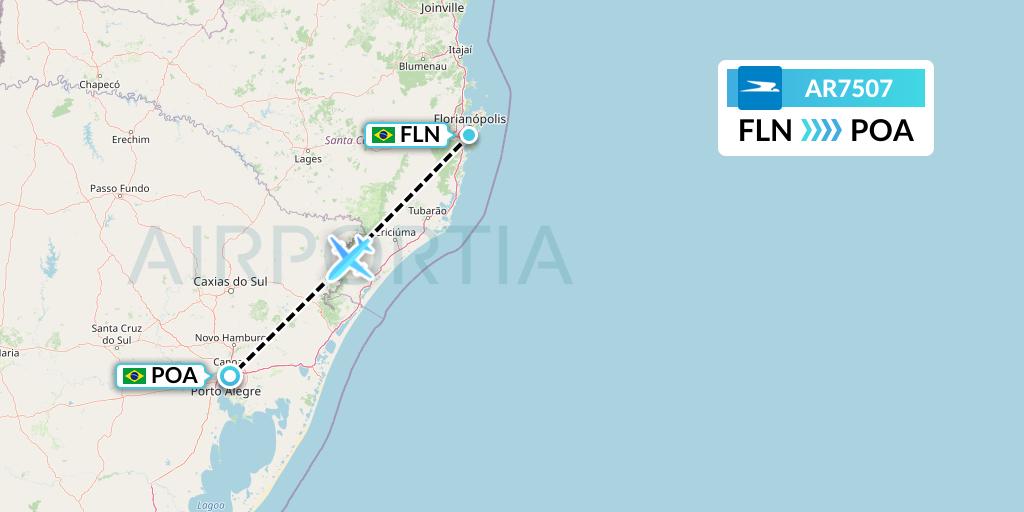 AR7507 Aerolineas Argentinas Flight Map: Florianopolis to Porto Alegre