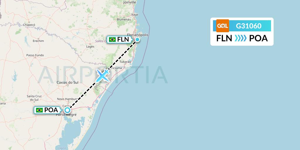 G31060 GOL Transportes Aeros Flight Map: Florianopolis to Porto Alegre