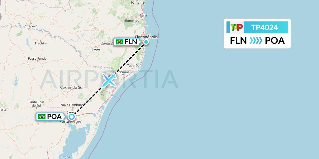 TP4024 TAP Portugal Flight Map: Florianopolis to Porto Alegre