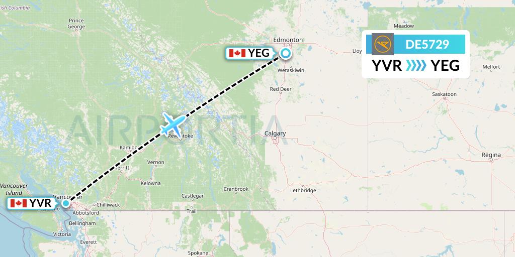 DE5729 Condor Flight Map: Vancouver to Edmonton
