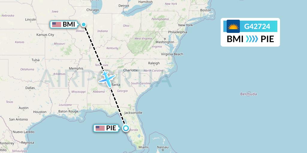 G42724 Allegiant Air Flight Map: Bloomington to St. Petersburg