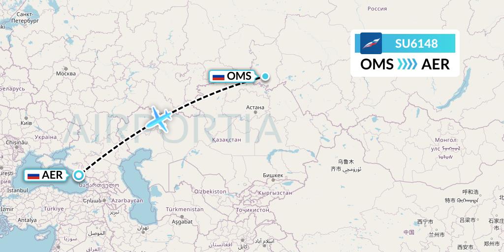 SU6148 Aeroflot Flight Map: Omsk to Sochi
