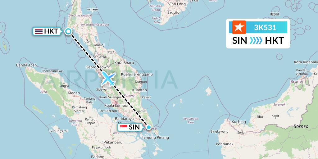 3K531 Jetstar Asia Flight Map: Singapore to Phuket