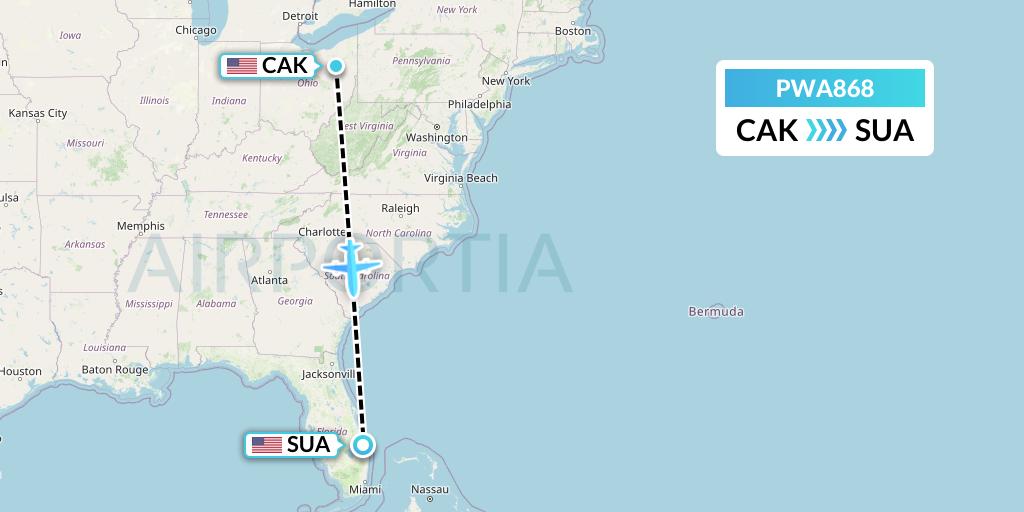 PWA868 Priester Aviation Flight Map: Akron to Stuart