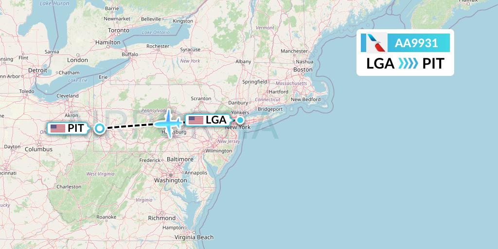 AA9931 American Airlines Flight Map: New York to Pittsburgh