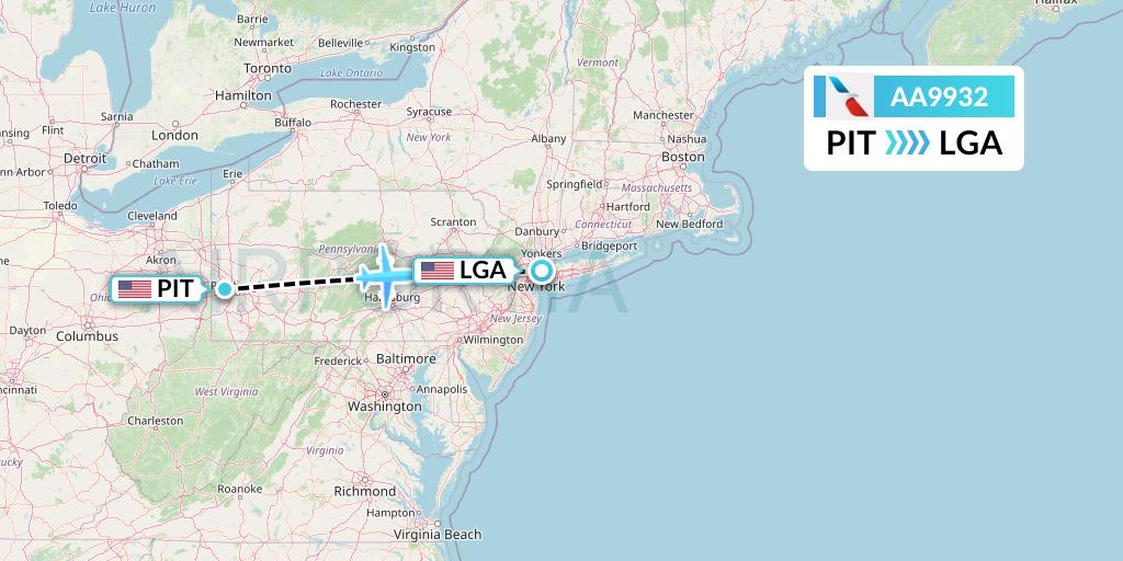 AA9932 American Airlines Flight Map: Pittsburgh to New York