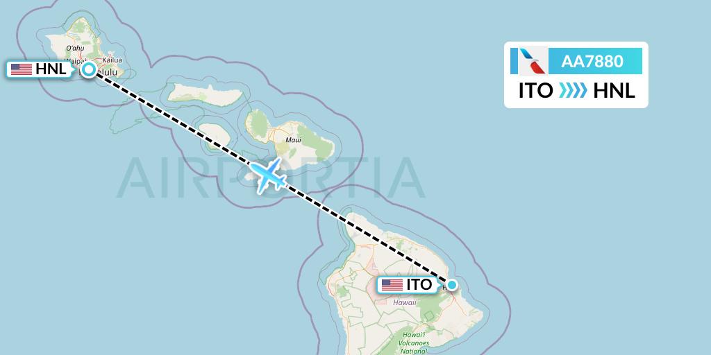AA7880 American Airlines Flight Map: Hilo to Honolulu