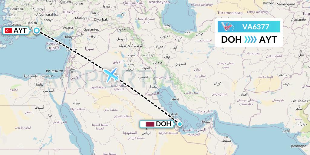 VA6377 Virgin Australia Flight Map: Doha to Antalya