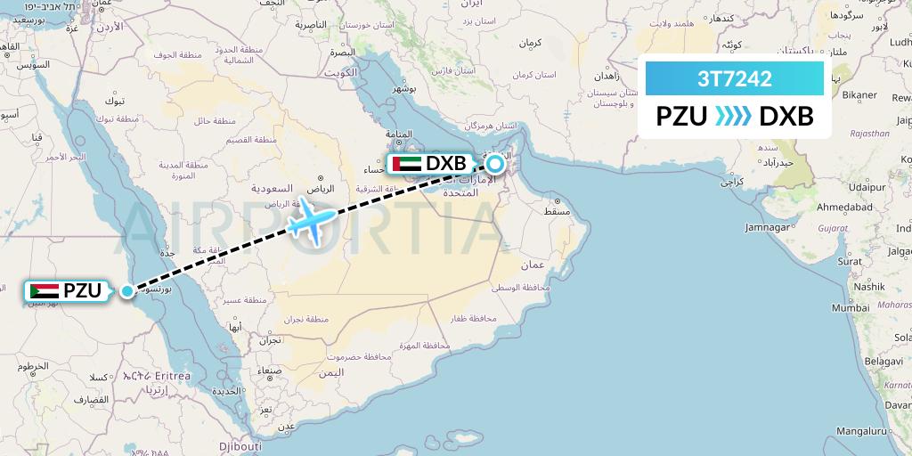 3T7242 Tarco Airlines Flight Map: Port Sudan to Dubai