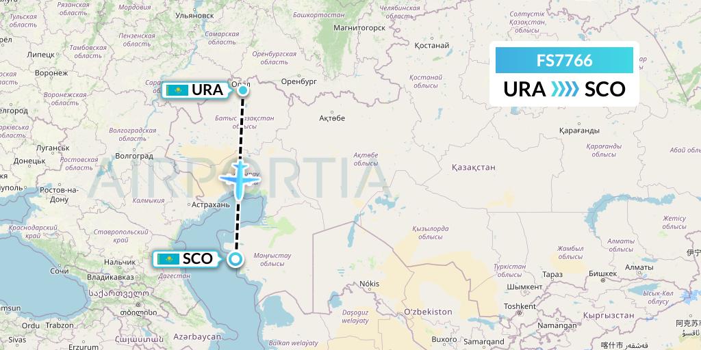 FS7766 Flyr Flight Map: Oral to Aktau