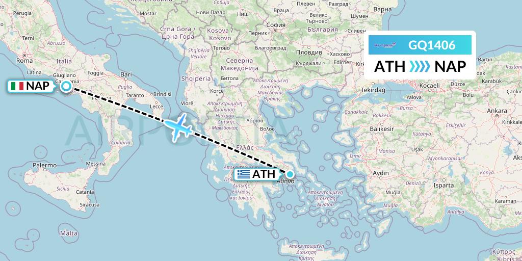 GQ1406 Sky Express (Greece) Flight Map: Athens to Naples