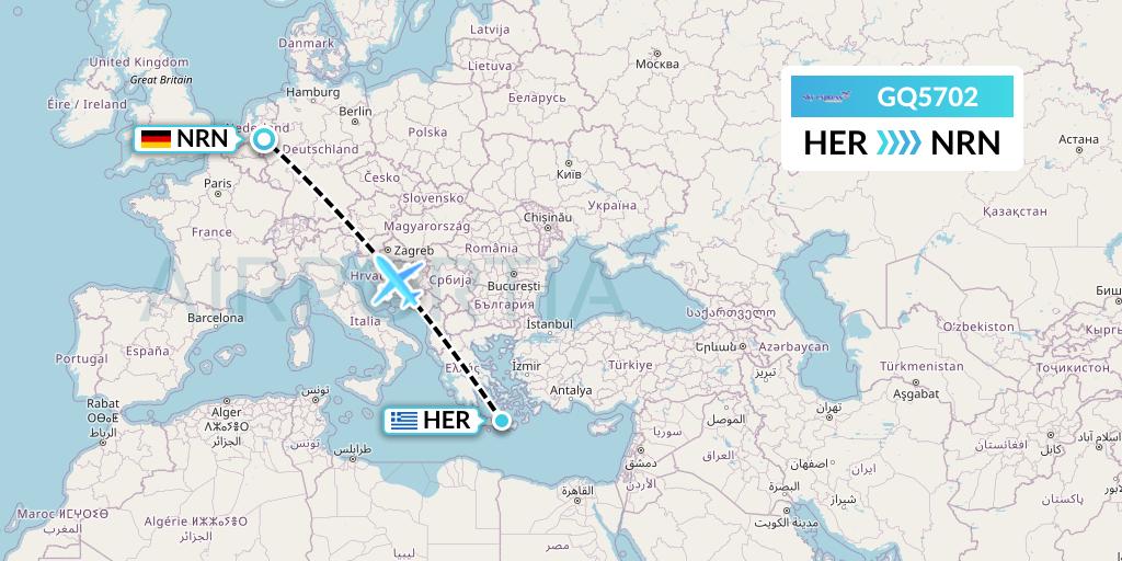 GQ5702 Sky Express (Greece) Flight Map: Heraklion to Weeze
