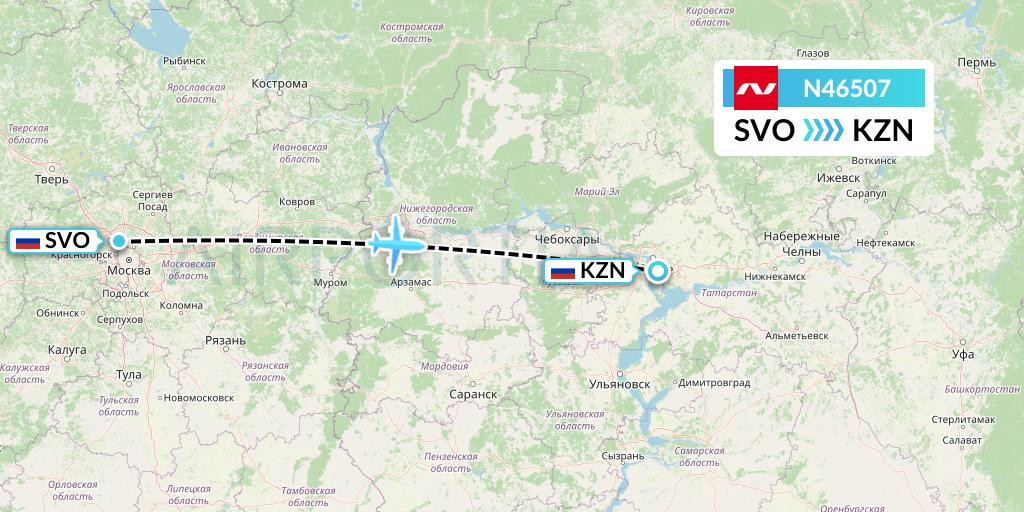 N46507 Nordwind Airlines Flight Map: Moscow to Kazan