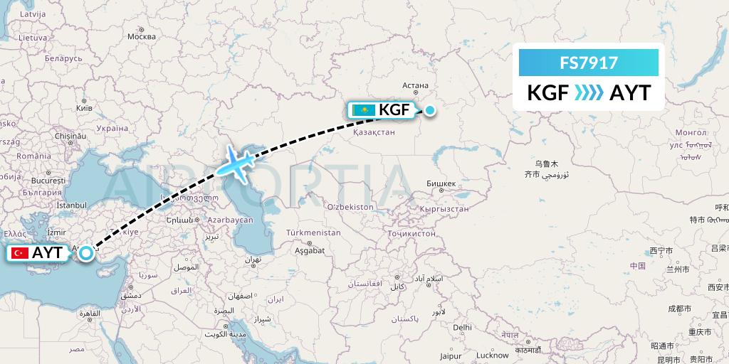 FS7917 Flyr Flight Map: Karaganda to Antalya