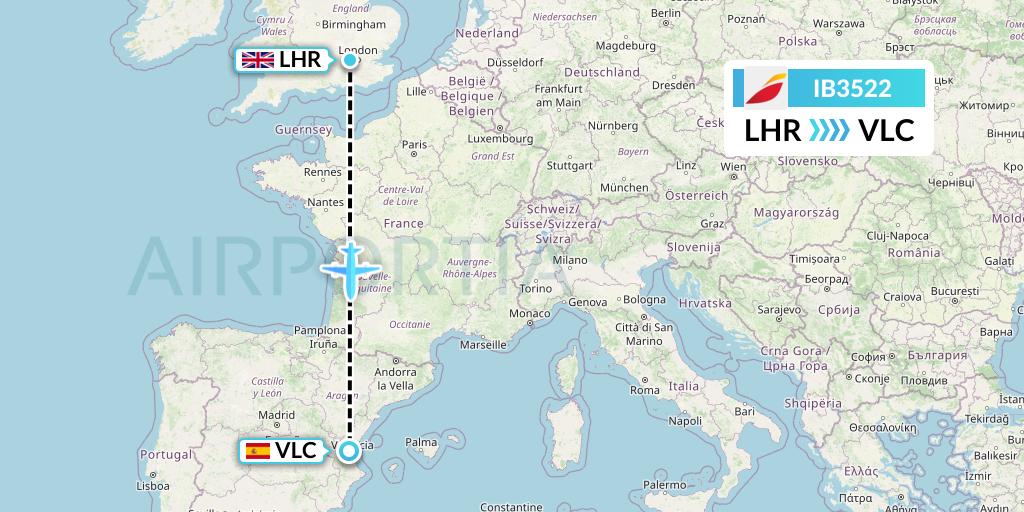 IB3522 Iberia Flight Map: London to Valencia