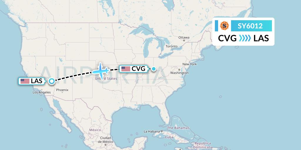 SY6012 Sun Country Airlines Flight Map: Cincinnati to Las Vegas