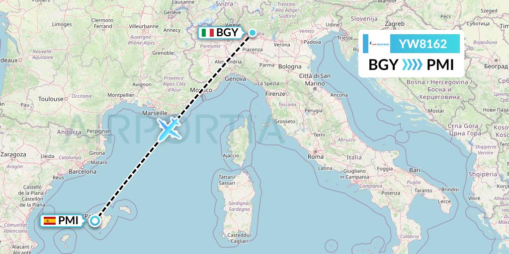 YW8162 Air Nostrum Flight Map: Milan to Palma de Mallorca