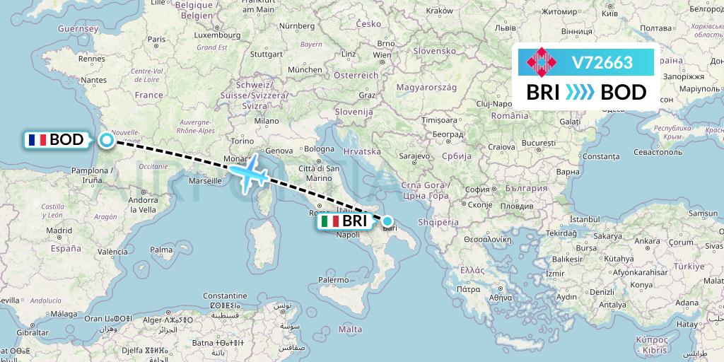V72663 Volotea Flight Map: Bari to Bordeaux