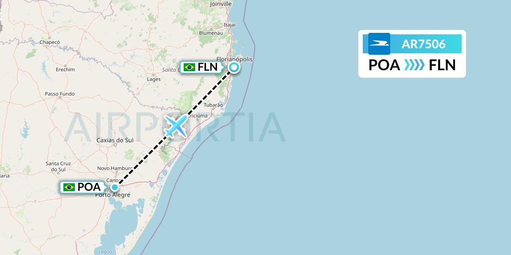 AR7506 Aerolineas Argentinas Flight Map: Porto Alegre to Florianopolis
