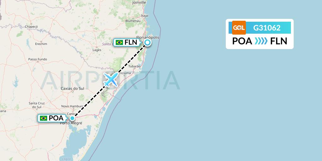 G31062 GOL Transportes Aeros Flight Map: Porto Alegre to Florianopolis