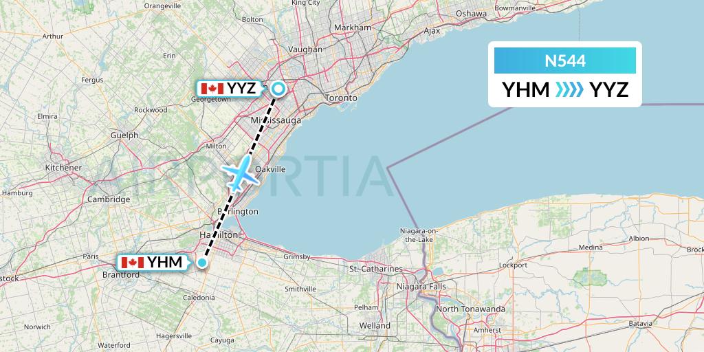 N544 Nolinor Aviation Flight Map: Hamilton to Toronto