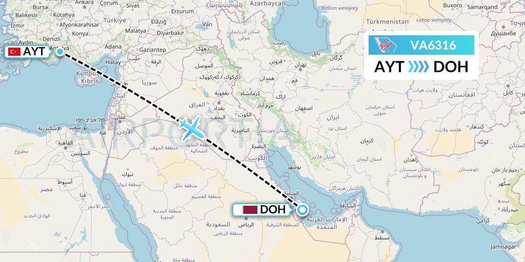 VA6316 Virgin Australia Flight Map: Antalya to Doha