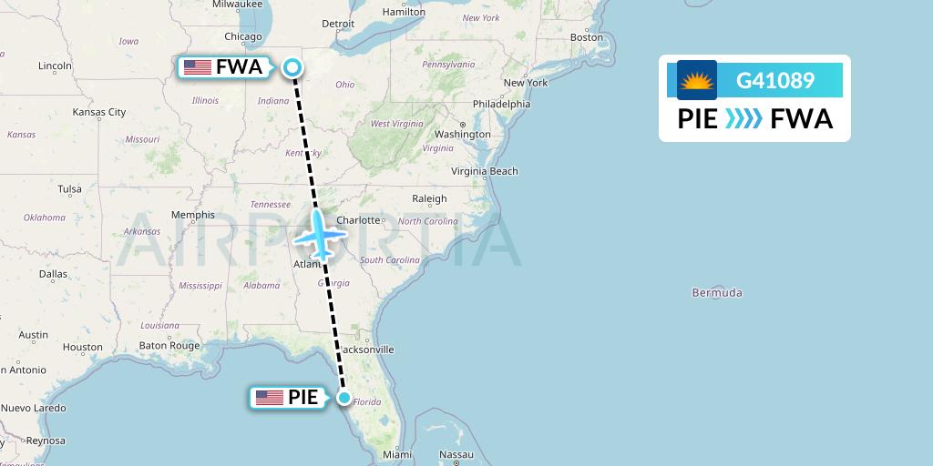 G41089 Allegiant Air Flight Map: St. Petersburg to Fort Wayne