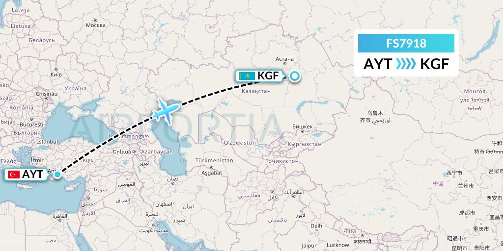 FS7918 Flyr Flight Map: Antalya to Karaganda