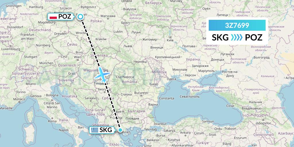 3Z7699 Travel Service Polska Flight Map: Thessaloniki to Poznan