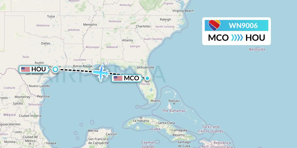 WN9006 Southwest Airlines Flight Map: Orlando to Houston