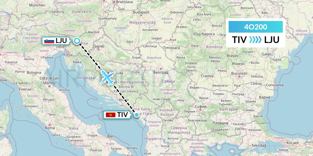 4O200 Air Montenegro Flight Map: Tivat to Ljubljana