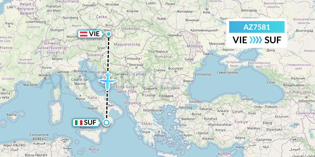AZ7581 ITA Airways Flight Map: Vienna to Lamezia Terme