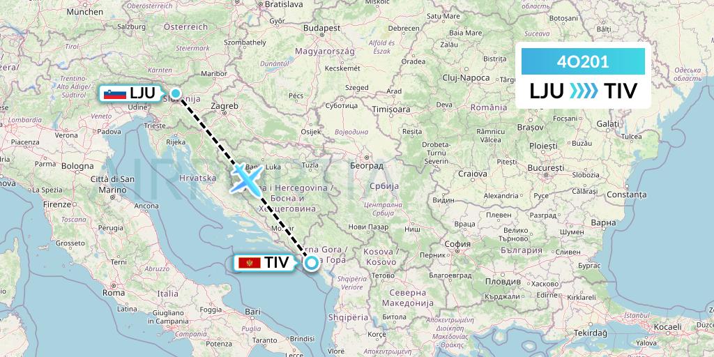 4O201 Air Montenegro Flight Map: Ljubljana to Tivat