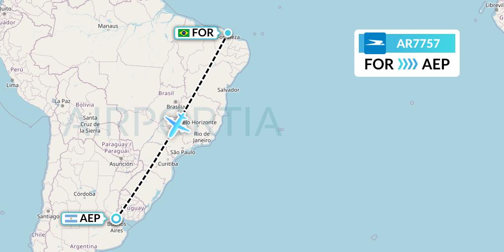 AR7757 Aerolineas Argentinas Flight Map: Fortaleza to Buenos Aires