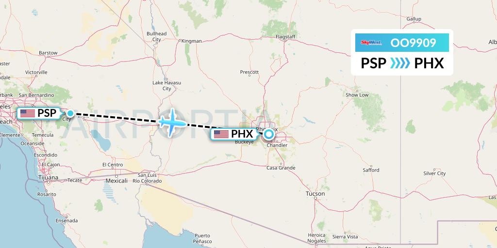 OO9909 SkyWest Airlines Flight Map: Palm Springs to Phoenix