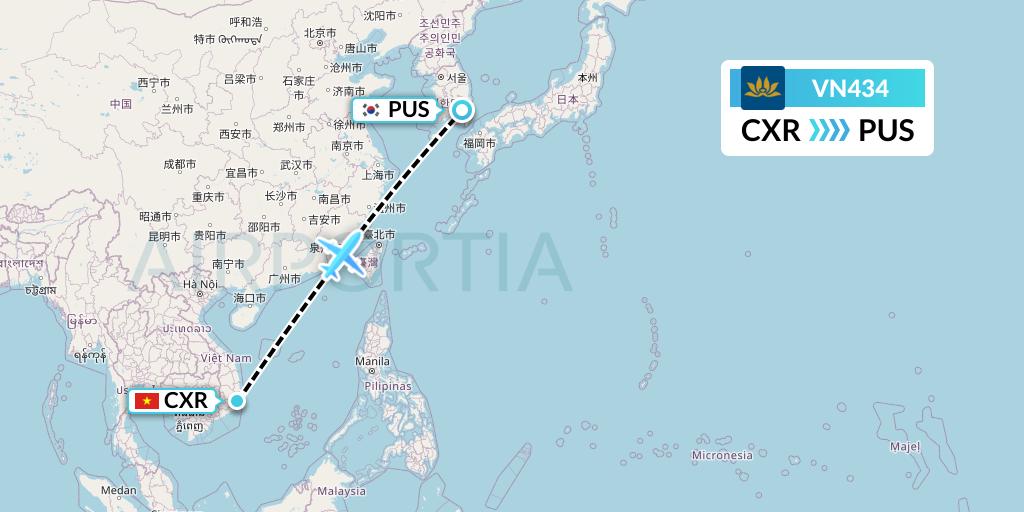 VN434 Vietnam Airlines Flight Map: Nha Trang to Busan