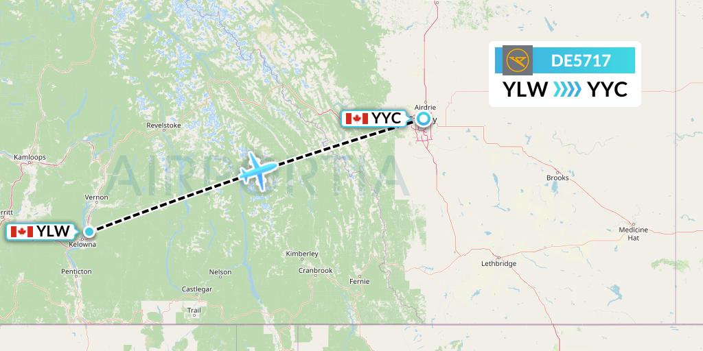 DE5717 Condor Flight Map: Kelowna to Calgary