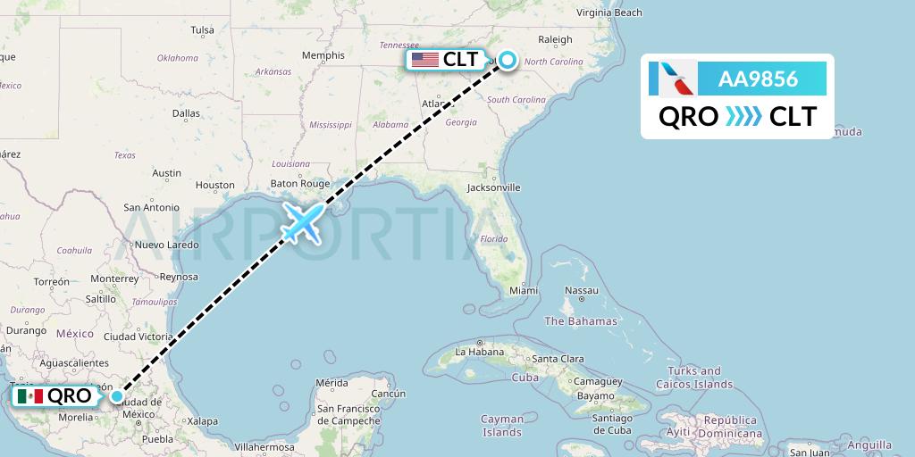 AA9856 American Airlines Flight Map: Queretaro to Charlotte