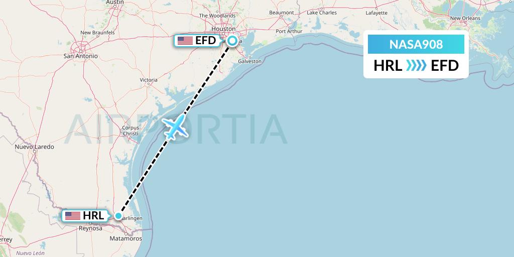 NASA908 Nasair Flight Map: Harlingen to Houston