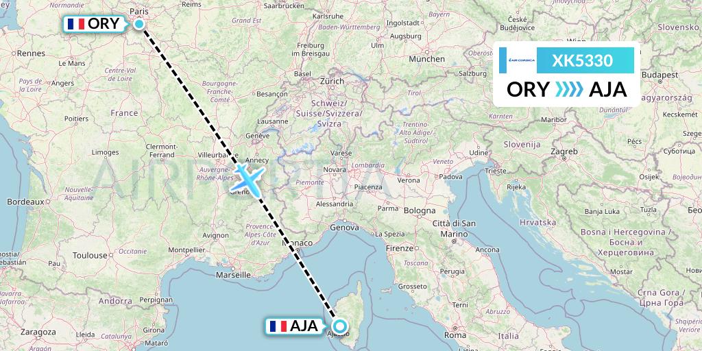 XK5330 Air Corsica Flight Map: Paris to Ajaccio