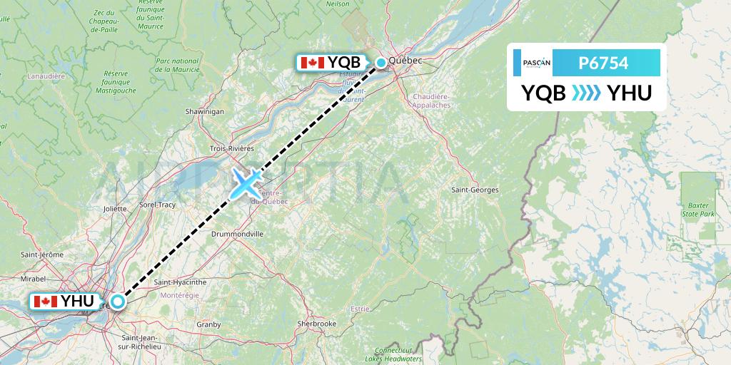 P6754 Pascan Aviation Flight Map: Quebec to Montreal
