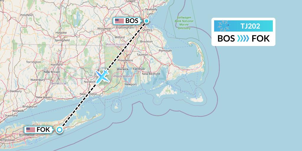 TJ202 Tradewind Aviation Flight Map: Boston to Westhampton Beach